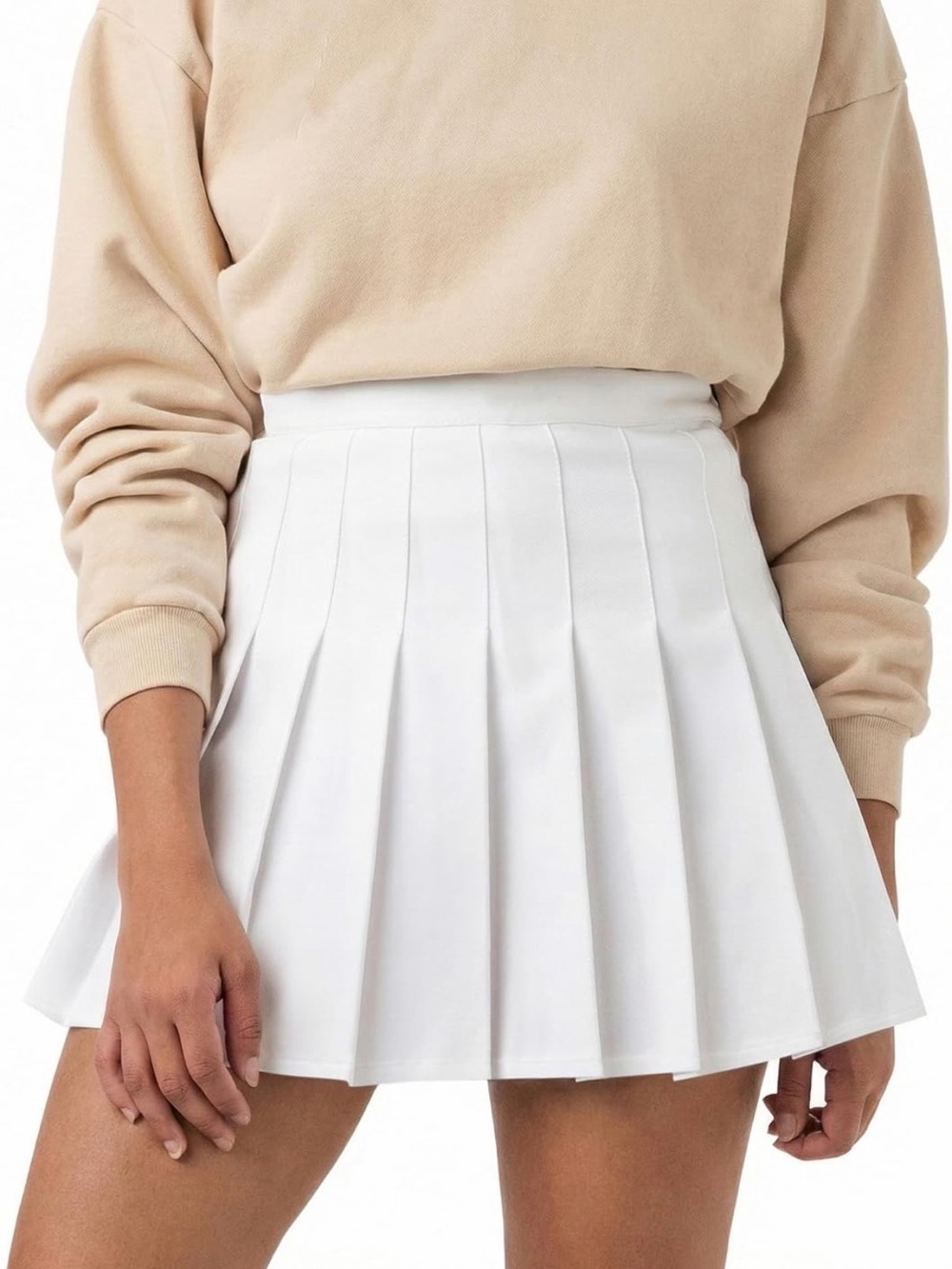 High-Waist White Pleated Mini Skirt